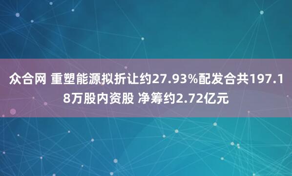 众合网 重塑能源拟折让约27.93%配发合共197.18万股内资股 净筹约2.72亿元